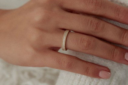 İki Sıra Nokta Tasarım Taşlı Yüzük