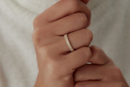 İki Sıra Nokta Tasarım Taşlı Yüzük