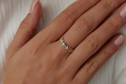 Yaprak Tasarım Turkuaz Mineli Yüzük