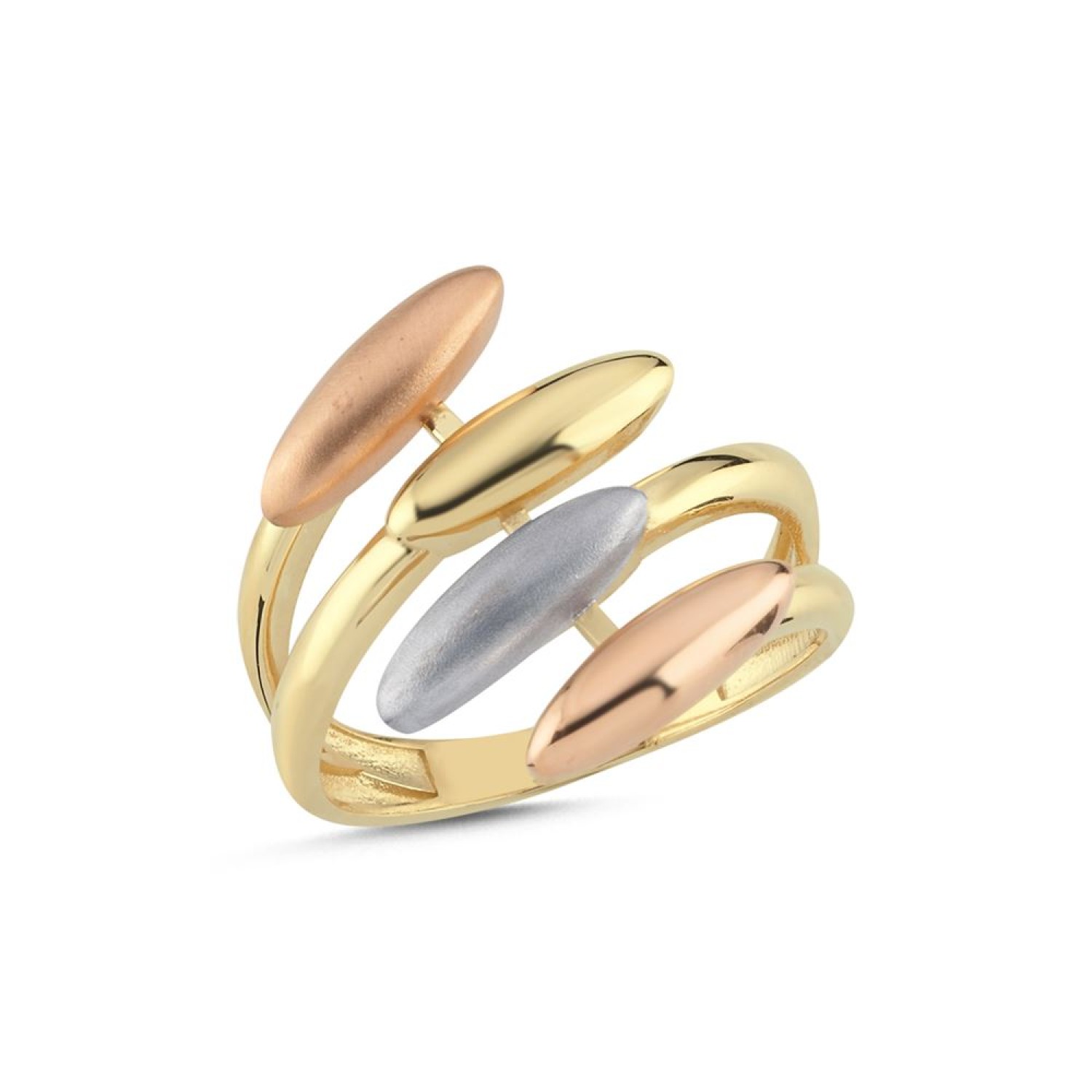 Üç Renk Dörtlü Oval Tasarım Yüzük