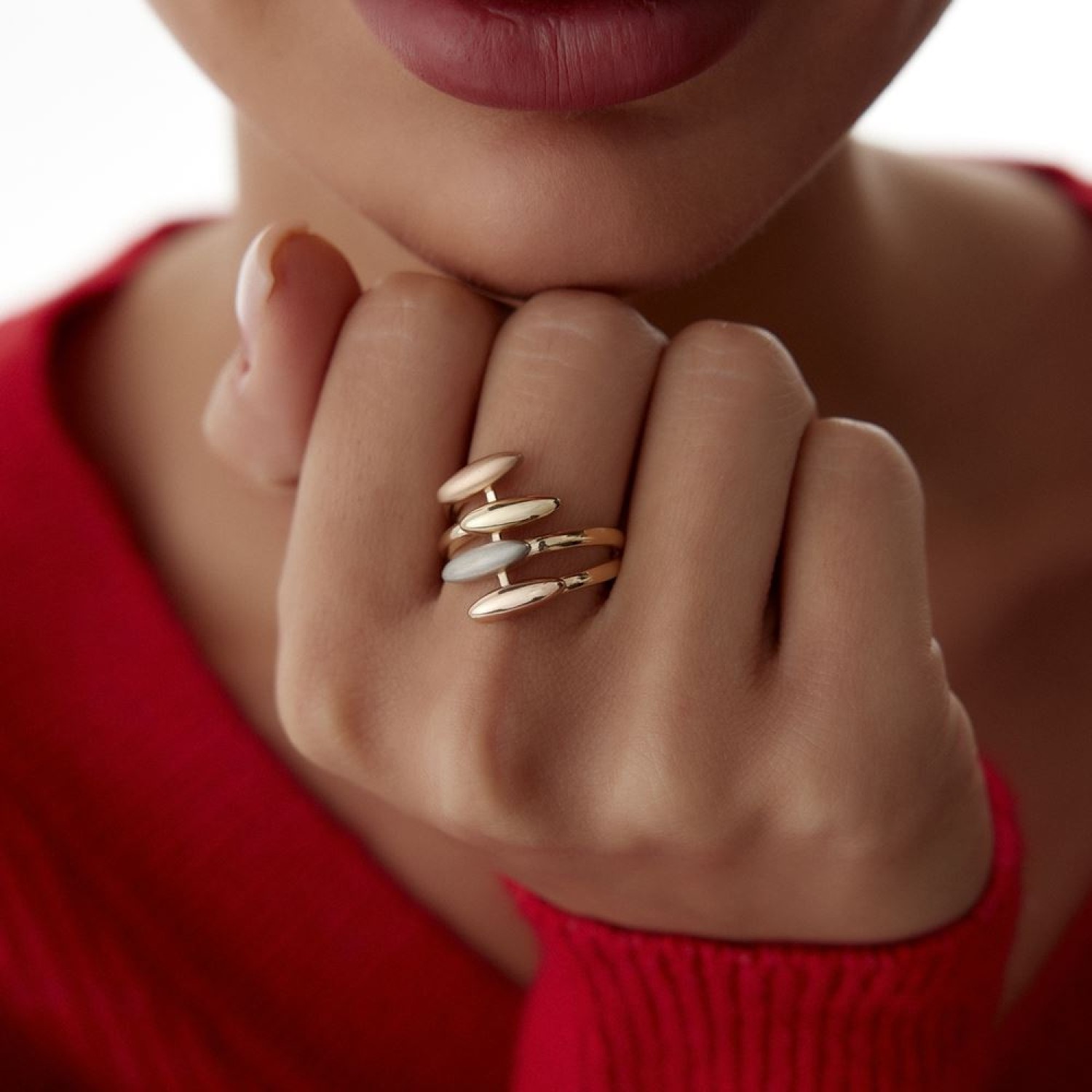 Üç Renk Dörtlü Oval Tasarım Yüzük