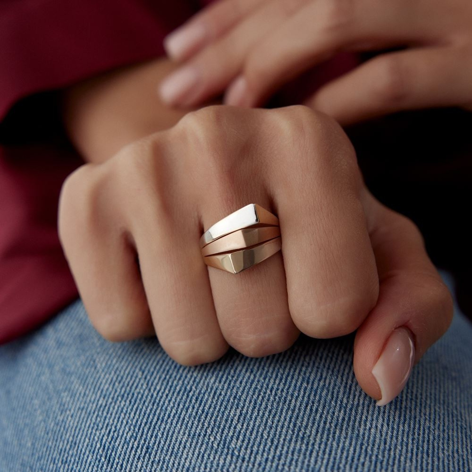 Üç Renk Çubuk Tasarım Yüzük