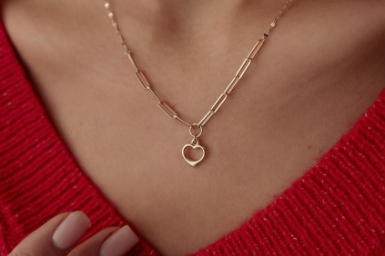 Kalp Ataç Pullu Taşlı Kolye