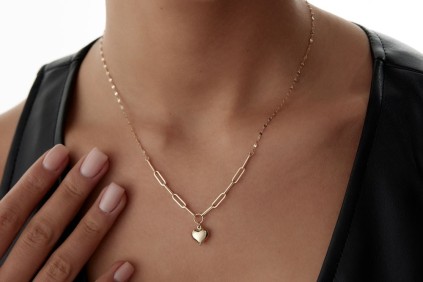 Kalp Ataç Pullu Taşlı Kolye