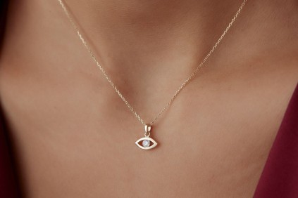 Göz Beyaz Taşlı Kolye