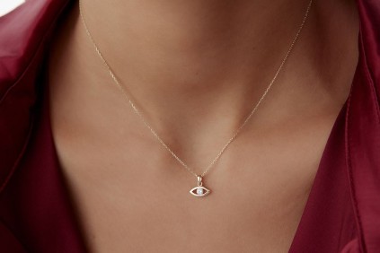 Göz Beyaz Taşlı Kolye