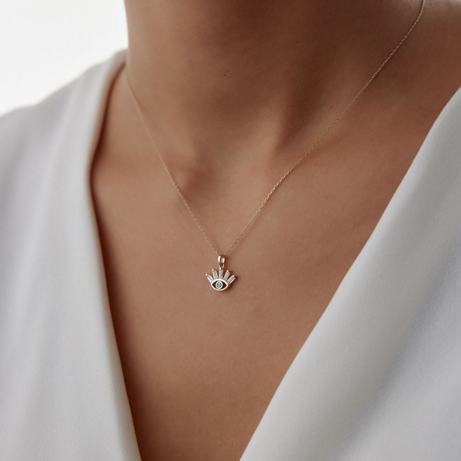 Parçalı Taşlı Göz Tasarım Kolye