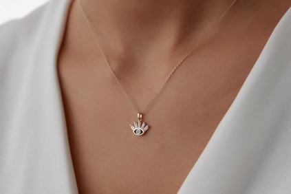 Parçalı Taşlı Göz Tasarım Kolye