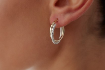 İki Renk Oval Nokta Tasarımlı Halka Küpe