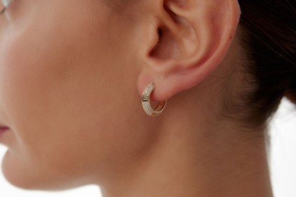 Oval Tasarım Taşlı Halka Küpe