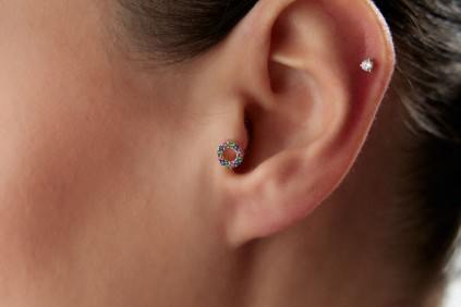 Yuvarlak Gökkuşağı Taşlı Piercing