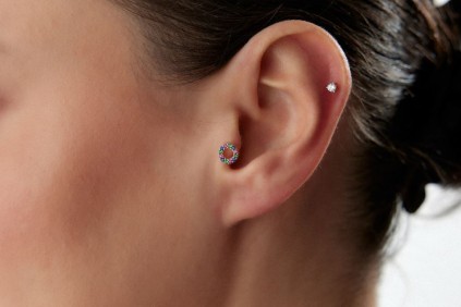 Yuvarlak Gökkuşağı Taşlı Piercing