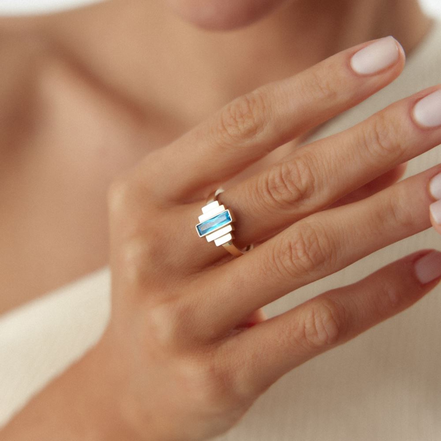 Turkuaz Taşlı Geometrik Yüzük