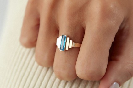 Turkuaz Taşlı Geometrik Yüzük