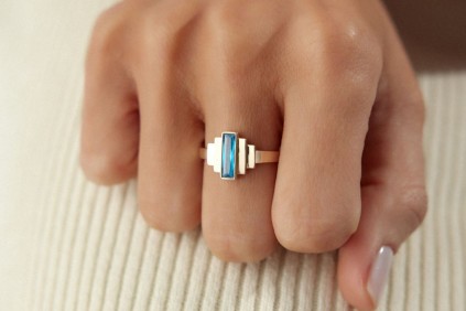 Turkuaz Taşlı Geometrik Yüzük