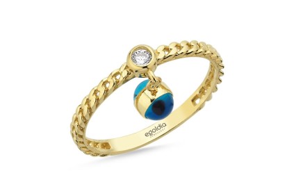 Nazar Gözlü Taşlı Burgu Yüzük