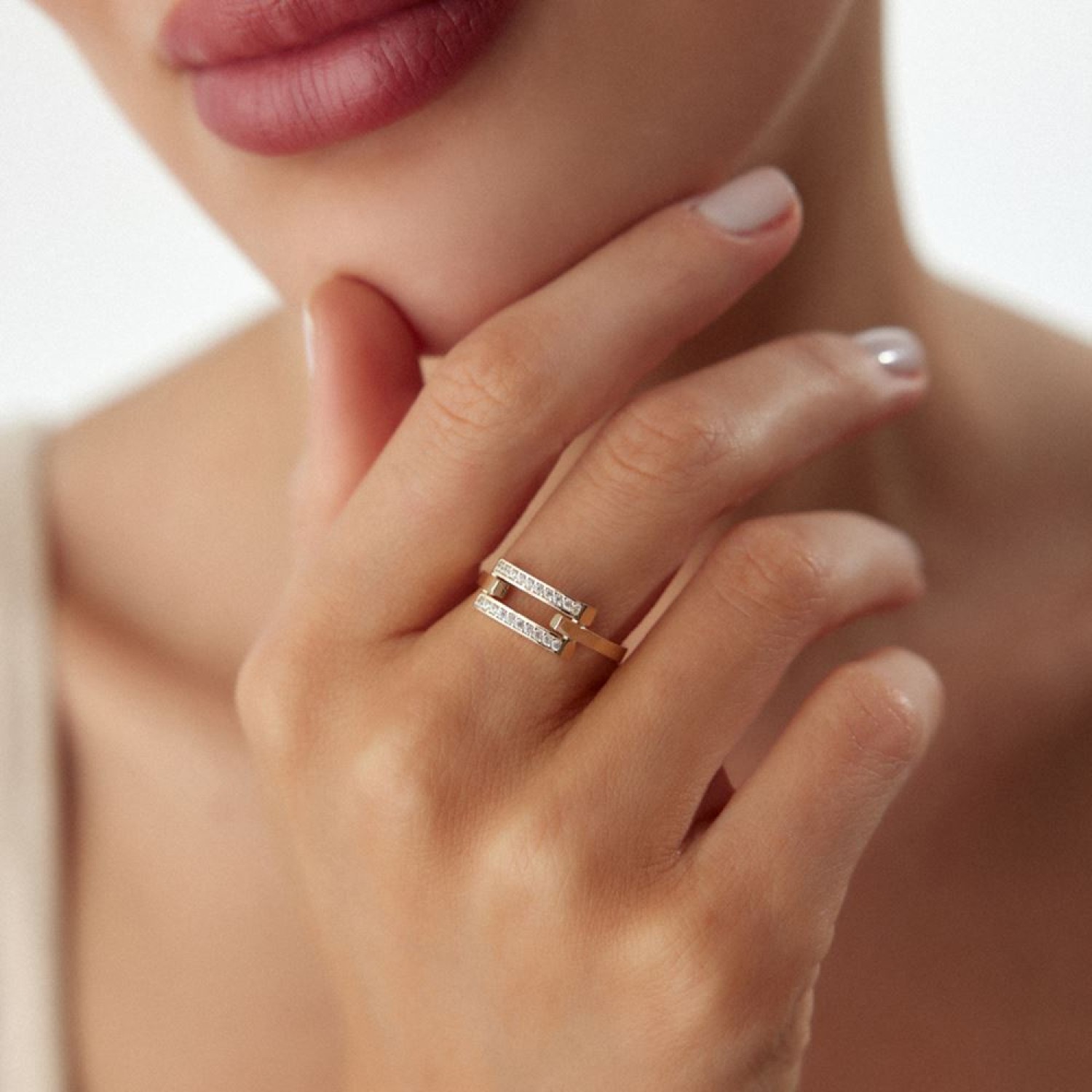 Kaburga İkili Taşlı Yüzük