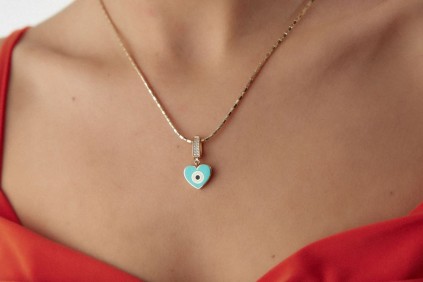 Kalp Göz Turkuaz Mineli Charm