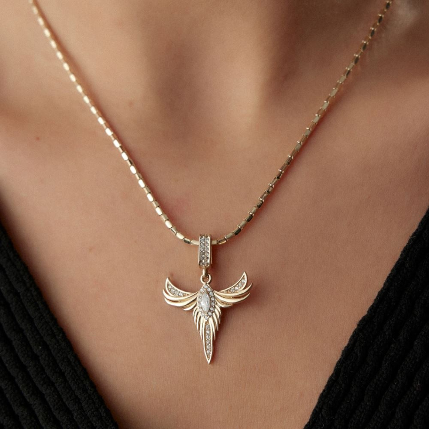 Anka Kuşu Taşlı Charm Kolye Ucu