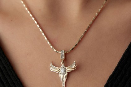 Anka Kuşu Taşlı Charm Kolye Ucu