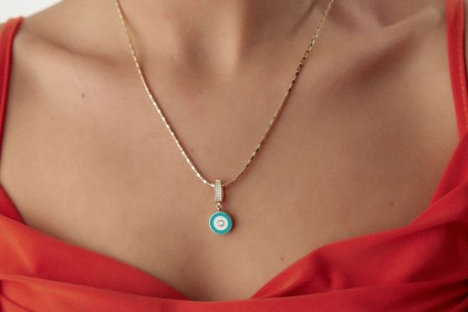 Göz Turkuaz Beyaz Mineli Charm Kolye Ucu