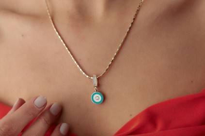 Göz Turkuaz Beyaz Mineli Charm Kolye Ucu