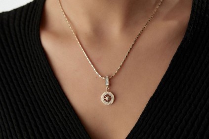 Mini Boy Pusula Taşlı Charm Kolye Ucu