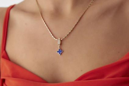 Yonca Lacivert Mineli Charm Kolye Ucu