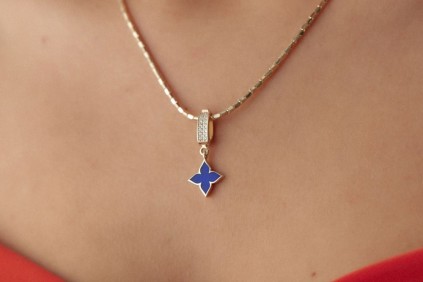 Yonca Lacivert Mineli Charm Kolye Ucu