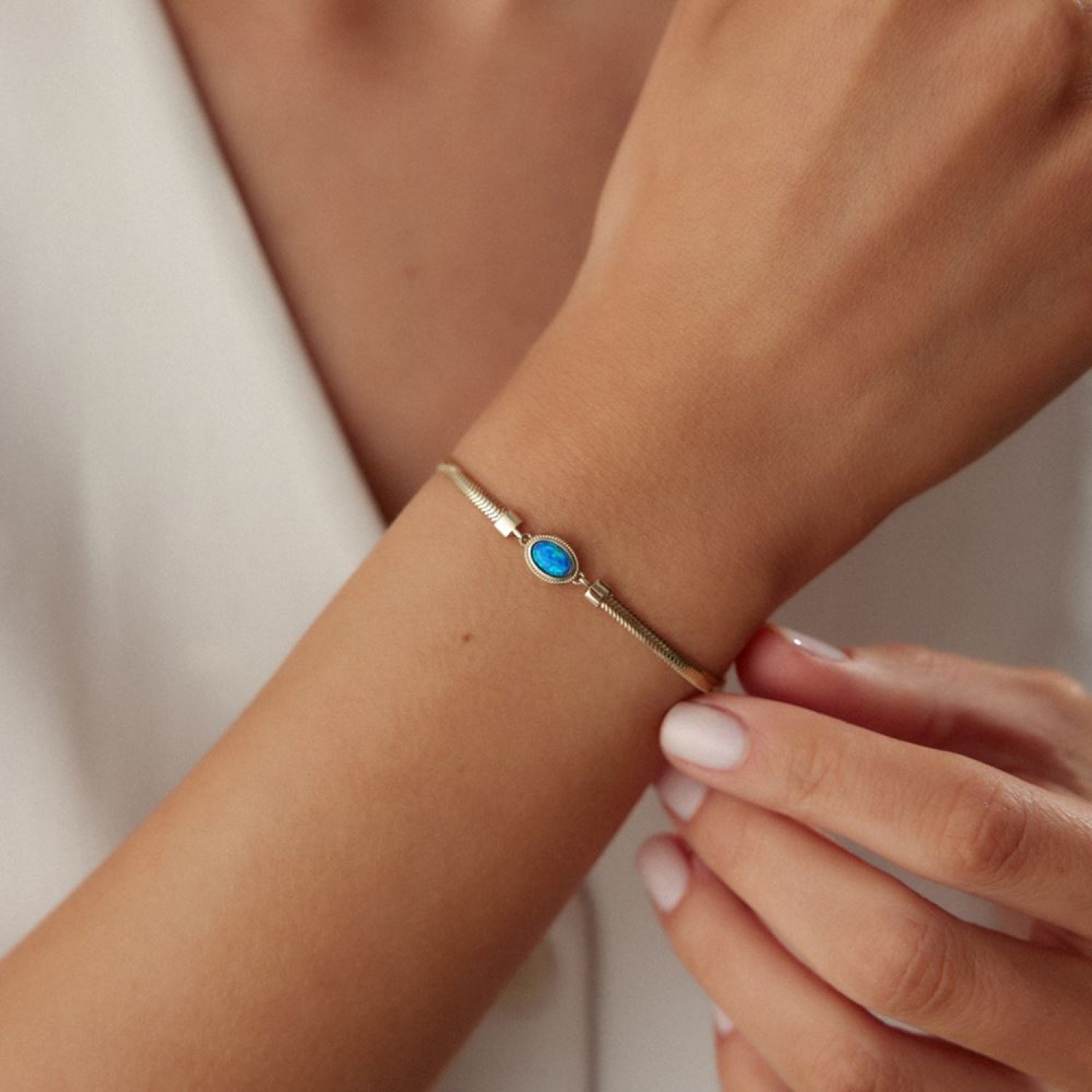 Simli Mavi Taşlı Balıksırtı Bileklik