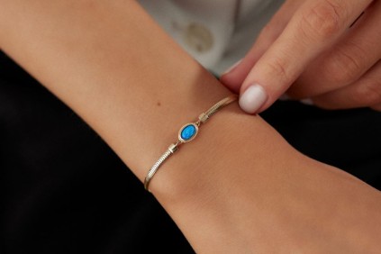 Simli Mavi Taşlı Balıksırtı Bileklik