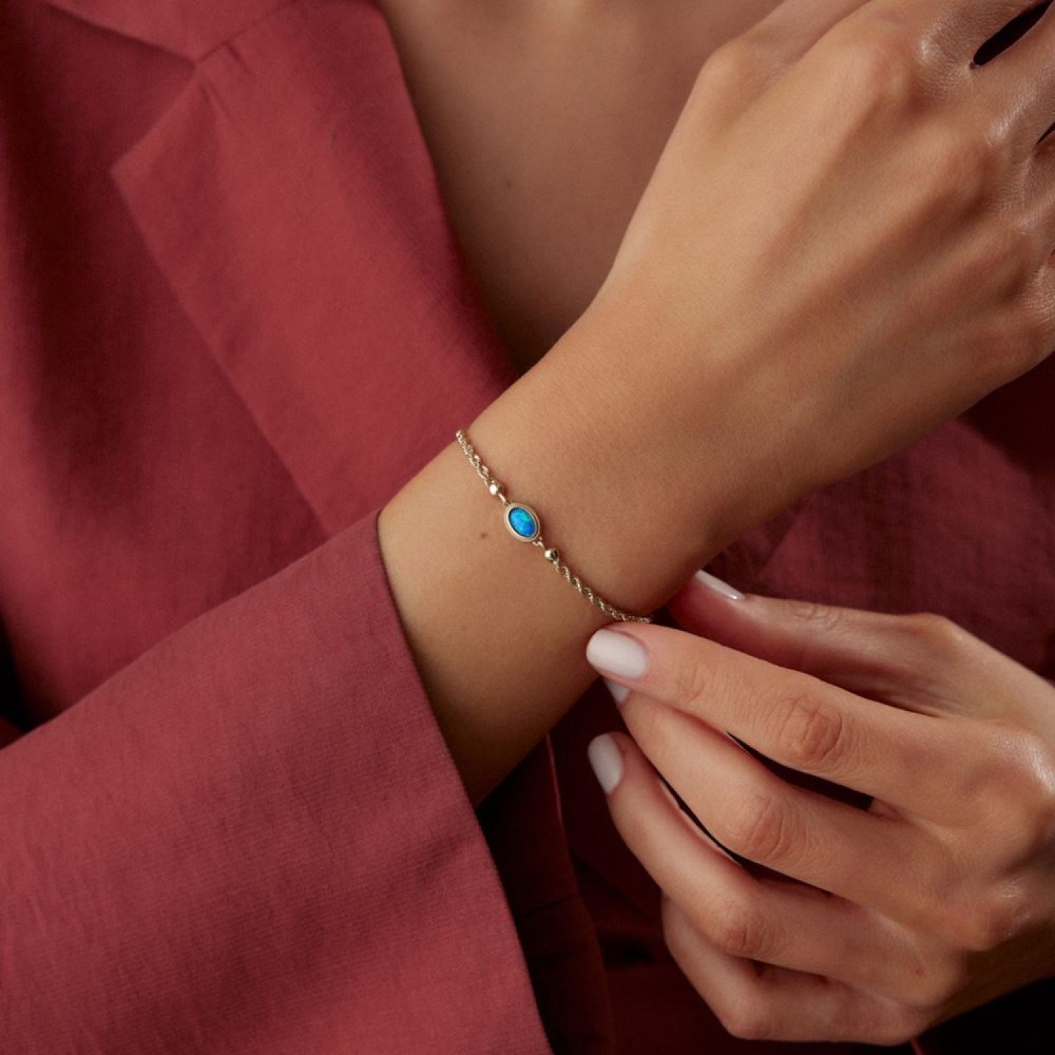 Simli Mavi Taşlı Halat Bileklik