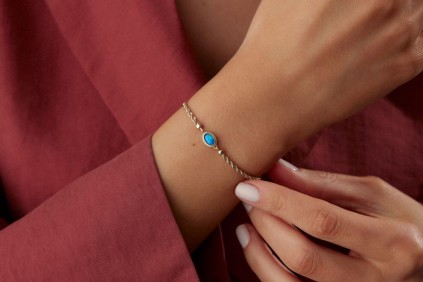 Simli Mavi Taşlı Halat Bileklik