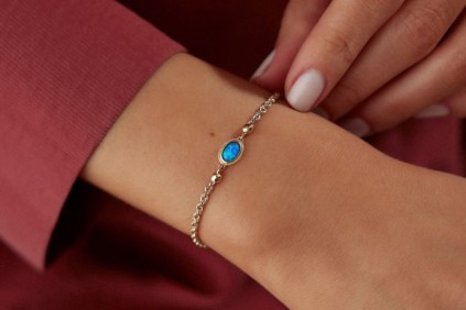 Simli Mavi Taşlı Halat Bileklik