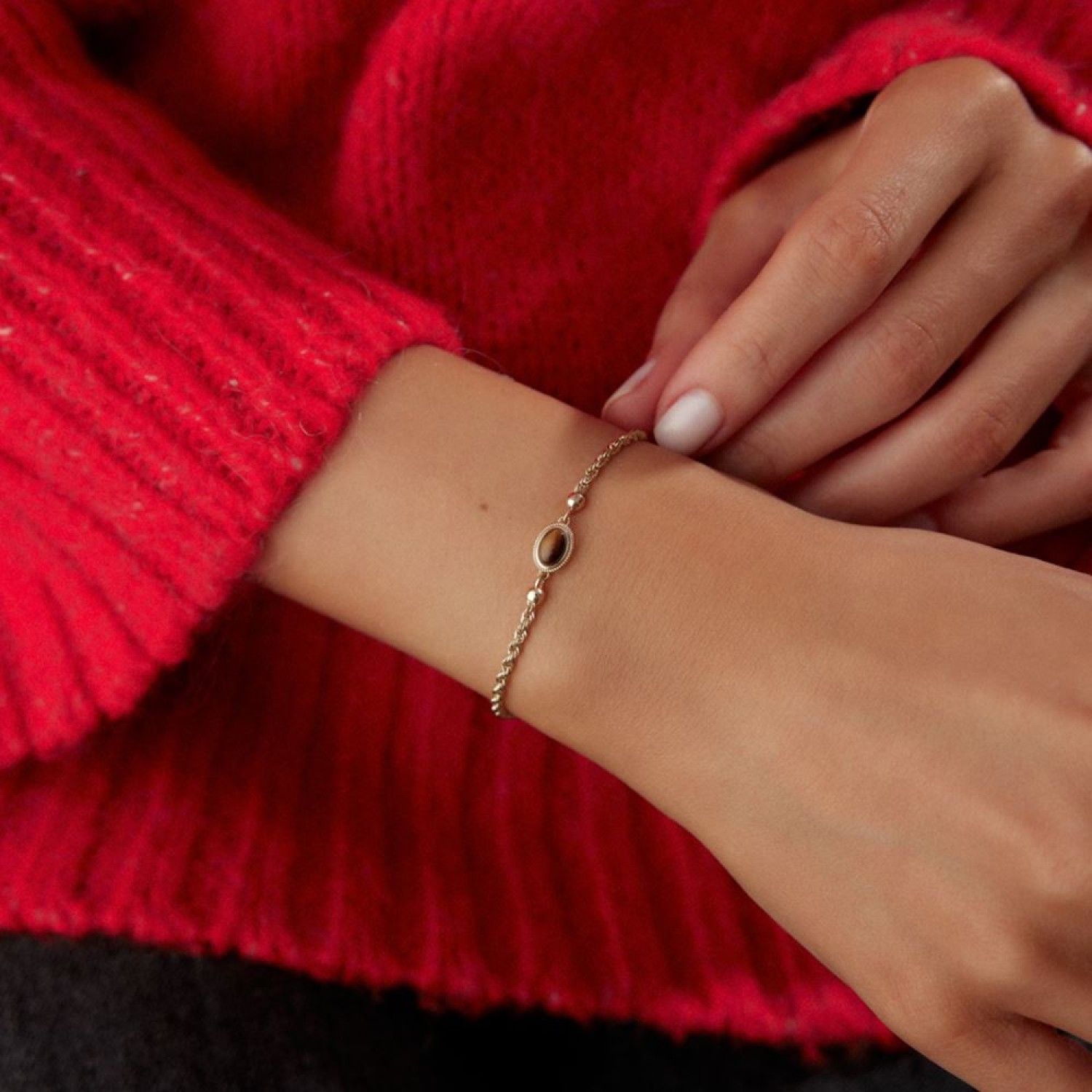 Halat Zincir Kahverengi Taşlı Bileklik