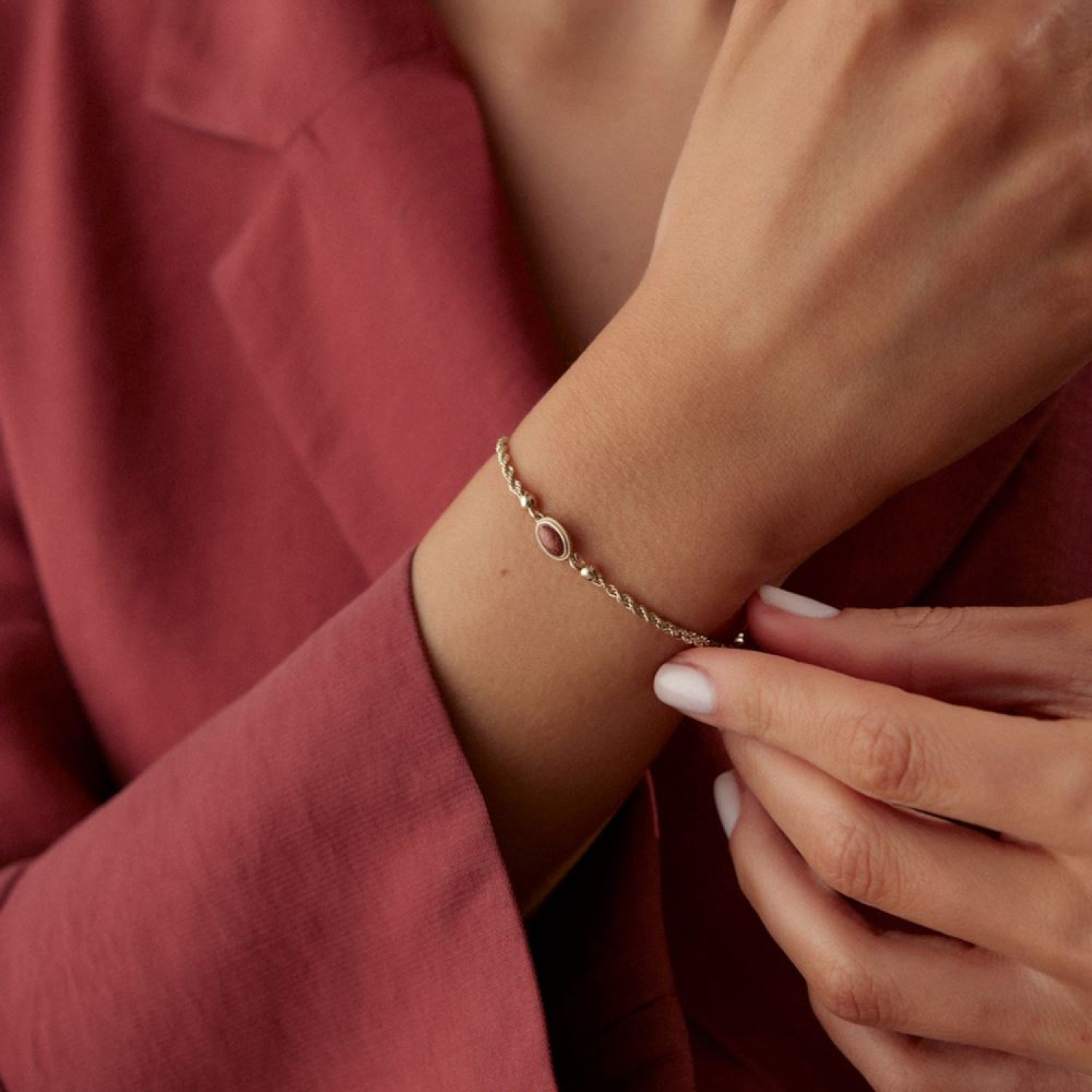 Halat Zincir Kahverengi Taşlı Bileklik