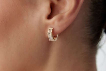 Halka Beşgen Taşlı Küpe