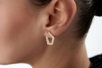 Beşgen Taşlı Küpe