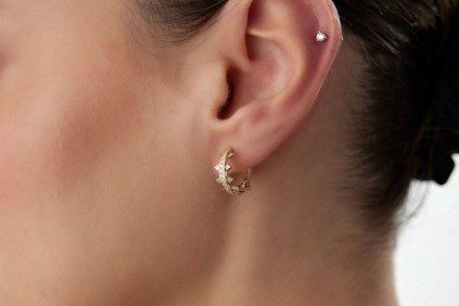 Piramit Taşlı Halka Küpe