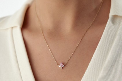 Pembe Baget Taşlı Kolye