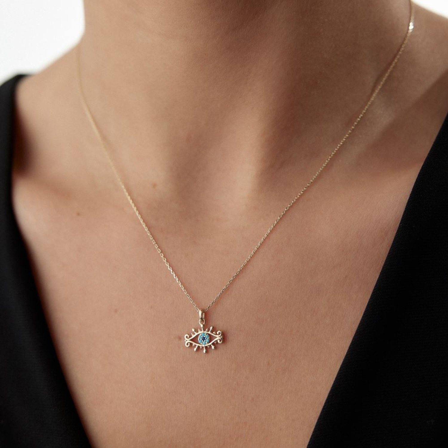 Göz Turkuaz Mineli Kolye