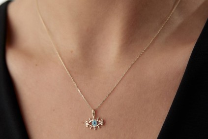 Göz Turkuaz Mineli Kolye