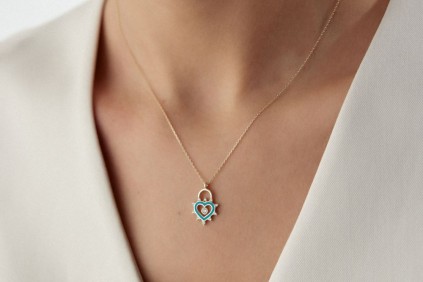 Taşlı Turkuaz Mineli Kalp Kolye