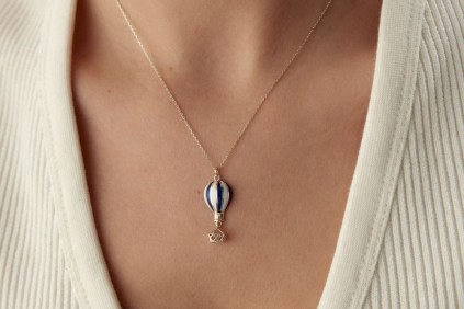 Kapadokya Balon Lacivert Beyaz Mineli Kolye