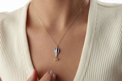 Kapadokya Balon Lacivert Beyaz Mineli Kolye