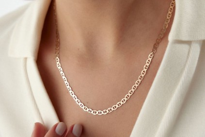 İtalyan Oval Çizgi Tasarım Kolye 50 Cm