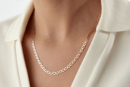 İtalyan Oval Çizgi Tasarım Kolye 50 Cm