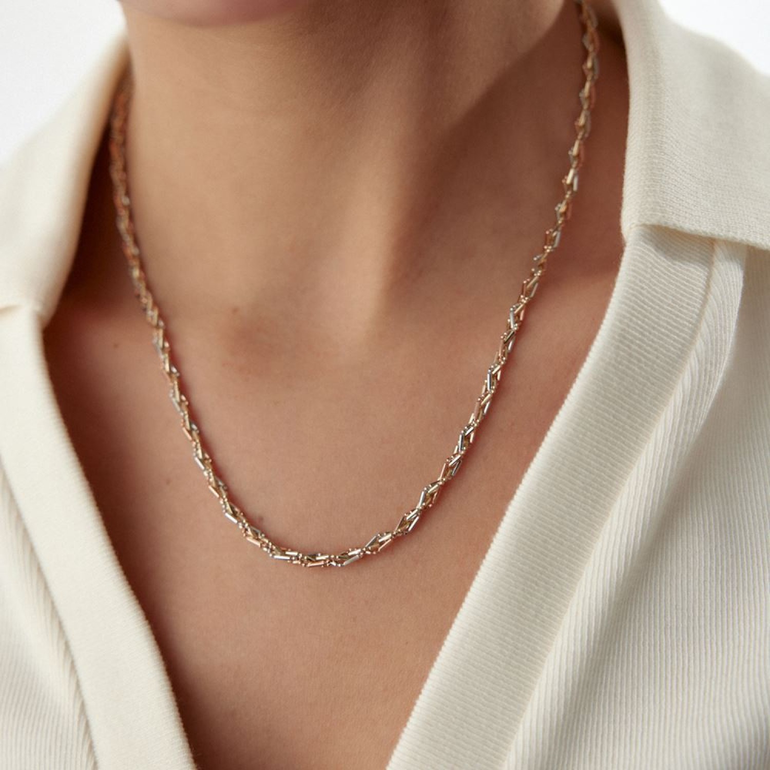 İtalyan Üç Renk Örgü Kolye 48 Cm