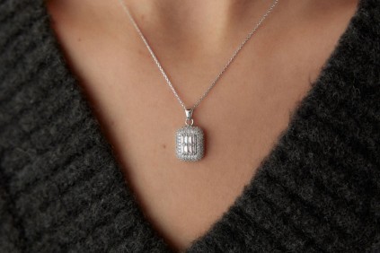 Baget Taşlı Kolye Beyaz