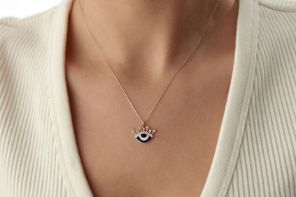 Mavi Mineli Göz Kolye